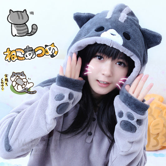 Kawaii cats flannel hooded fleece