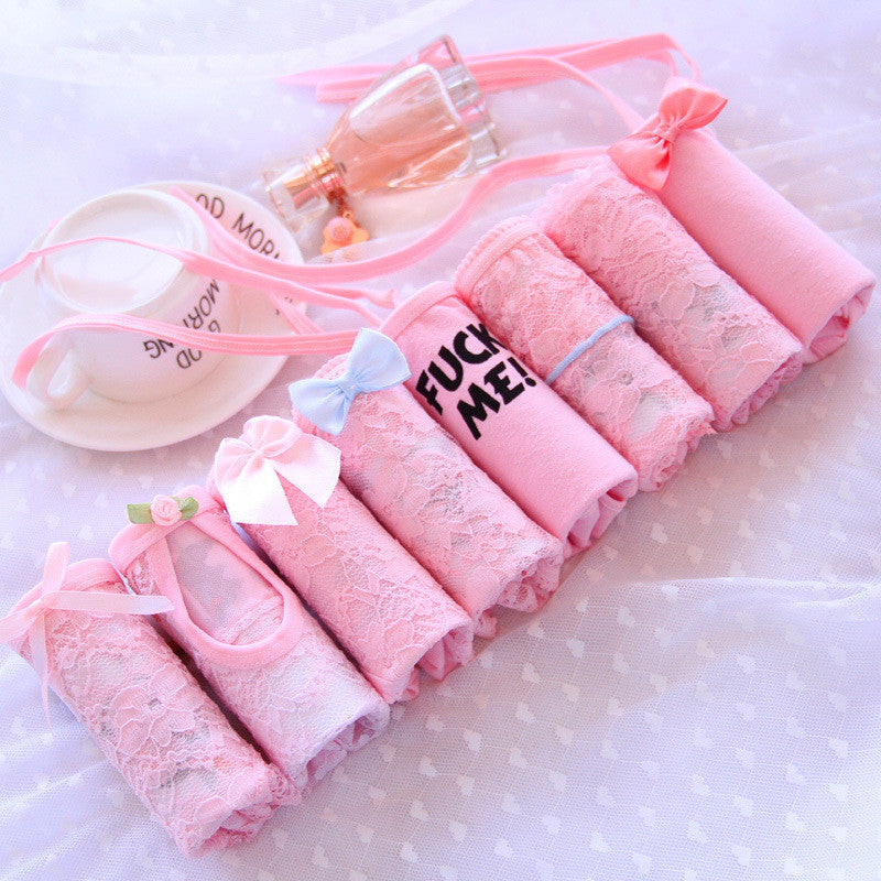 Pink sweet lace bowknot briefs 8 pieces SE10252