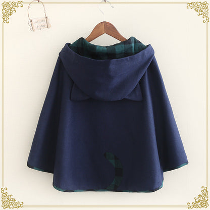 Cute Grid Cat Ear Hoodie Cape Coat SE9099