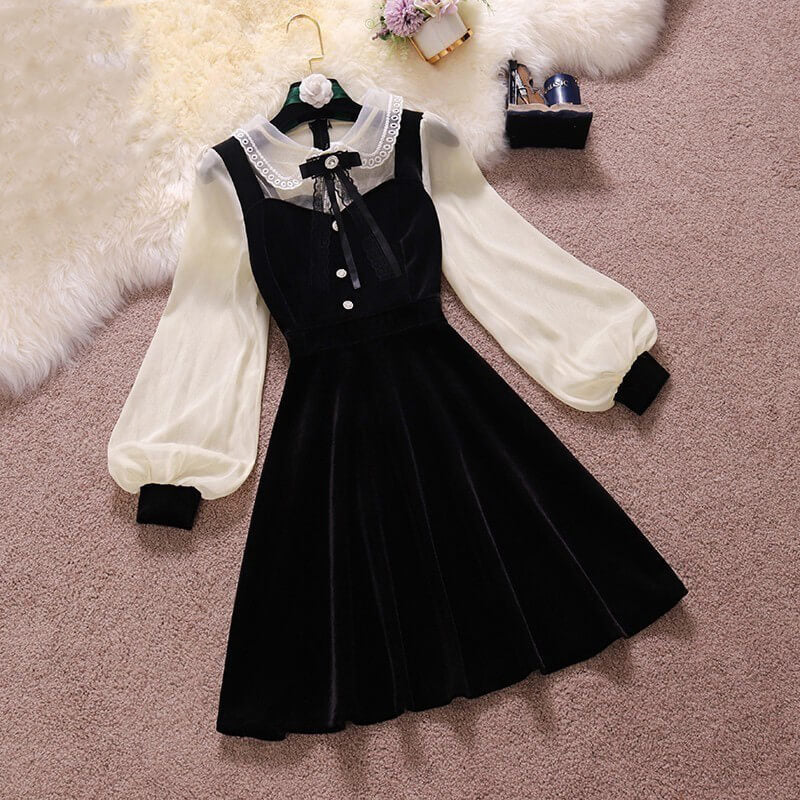 Velvet Black Elegant Dresses SE21680