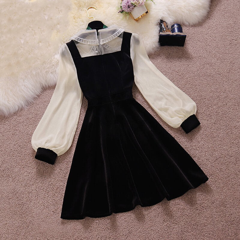 Velvet Black Elegant Dresses SE21680