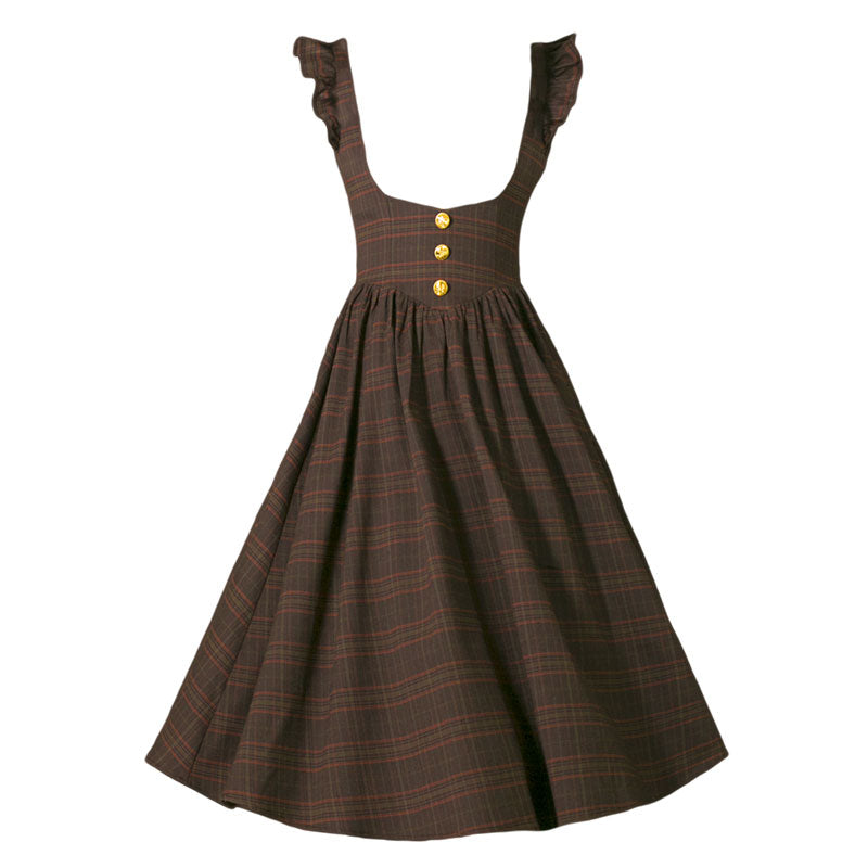 Vintage High Waist Ruffled Plaid Dress SE22564