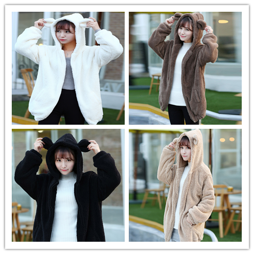 Cute cartoon hooded fleece coat cat