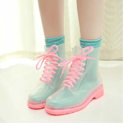 Fashion sweet transparent candy color rain boots