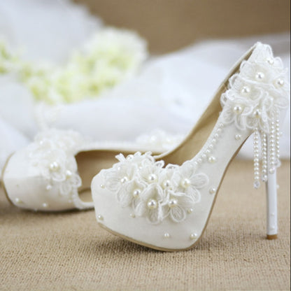 White Flower High Heels SE22516