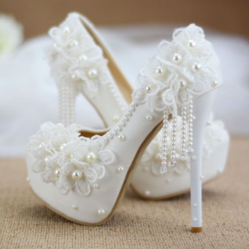 White Flower High Heels SE22516