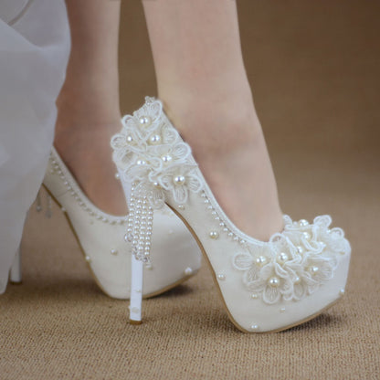 White Flower High Heels SE22516