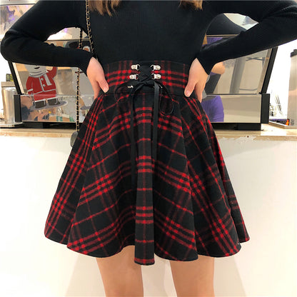 Woolen High Waist Plaid Skirt SE20218