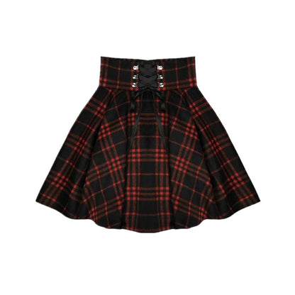 Woolen High Waist Plaid Skirt SE20218