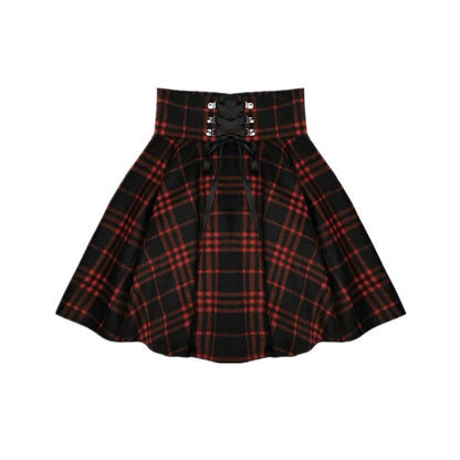Woolen High Waist Plaid Skirt SE20218