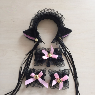 Cute kawaii  lace cat ear hair band three-piece SE9402