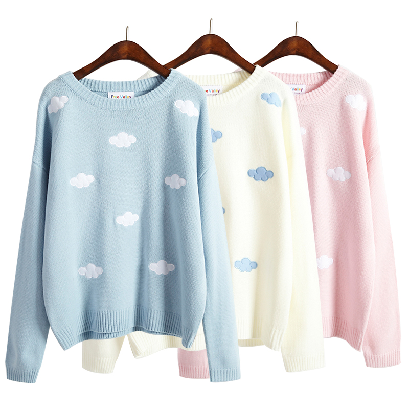 Sweet patch embroidery clouds sweater knit