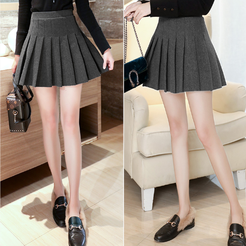 Black/Gray Woolen Pleated Skirt SE11050