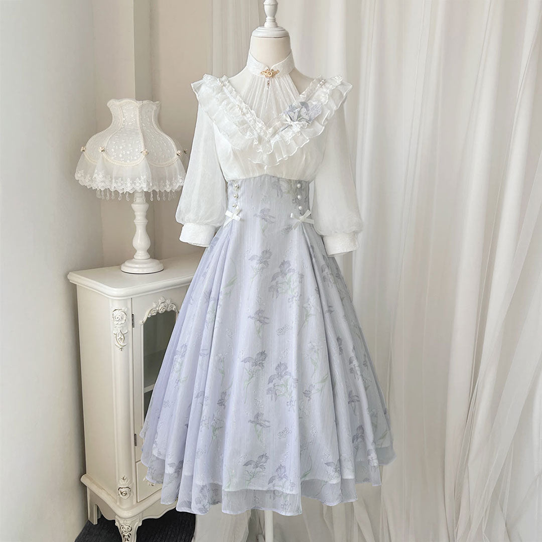 Lace Bow Halterneck Floral Dress SE22637