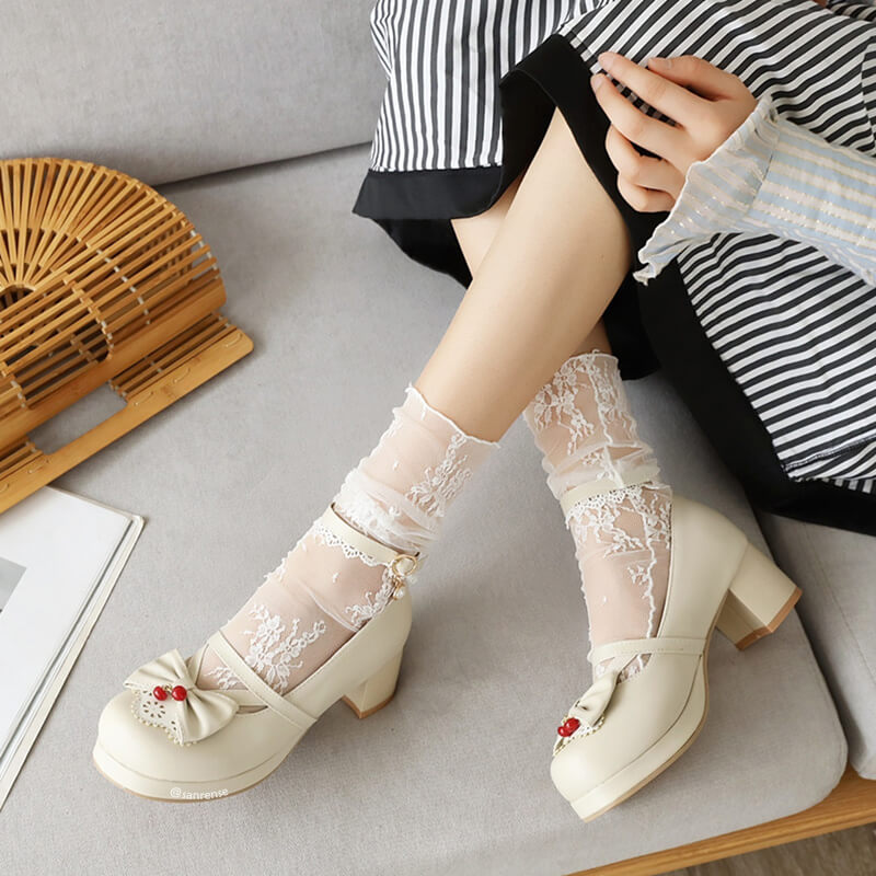 Lace Flower Lolita Bow Shoes SE21481