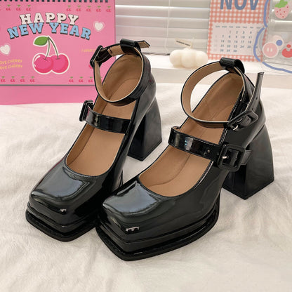 Pu Buckle Chunky Heels Shoes SE22640
