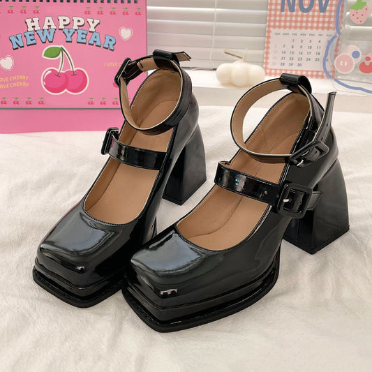 Pu Buckle Chunky Heels Shoes SE22640