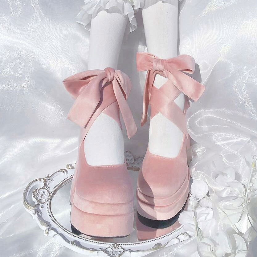 velvet bow heels