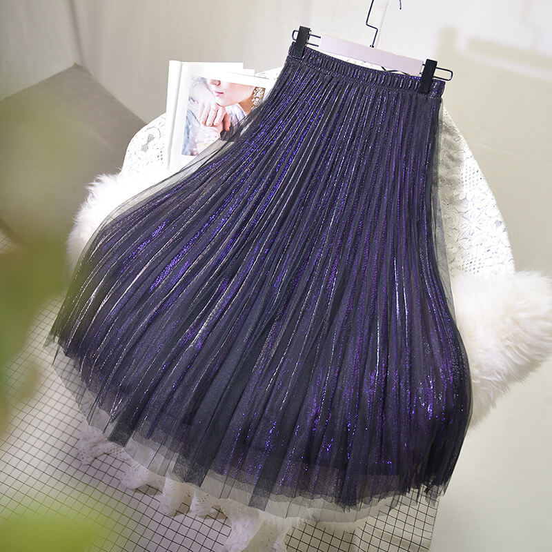 Japanese Sequin Mesh Pleated Skirt SE20369